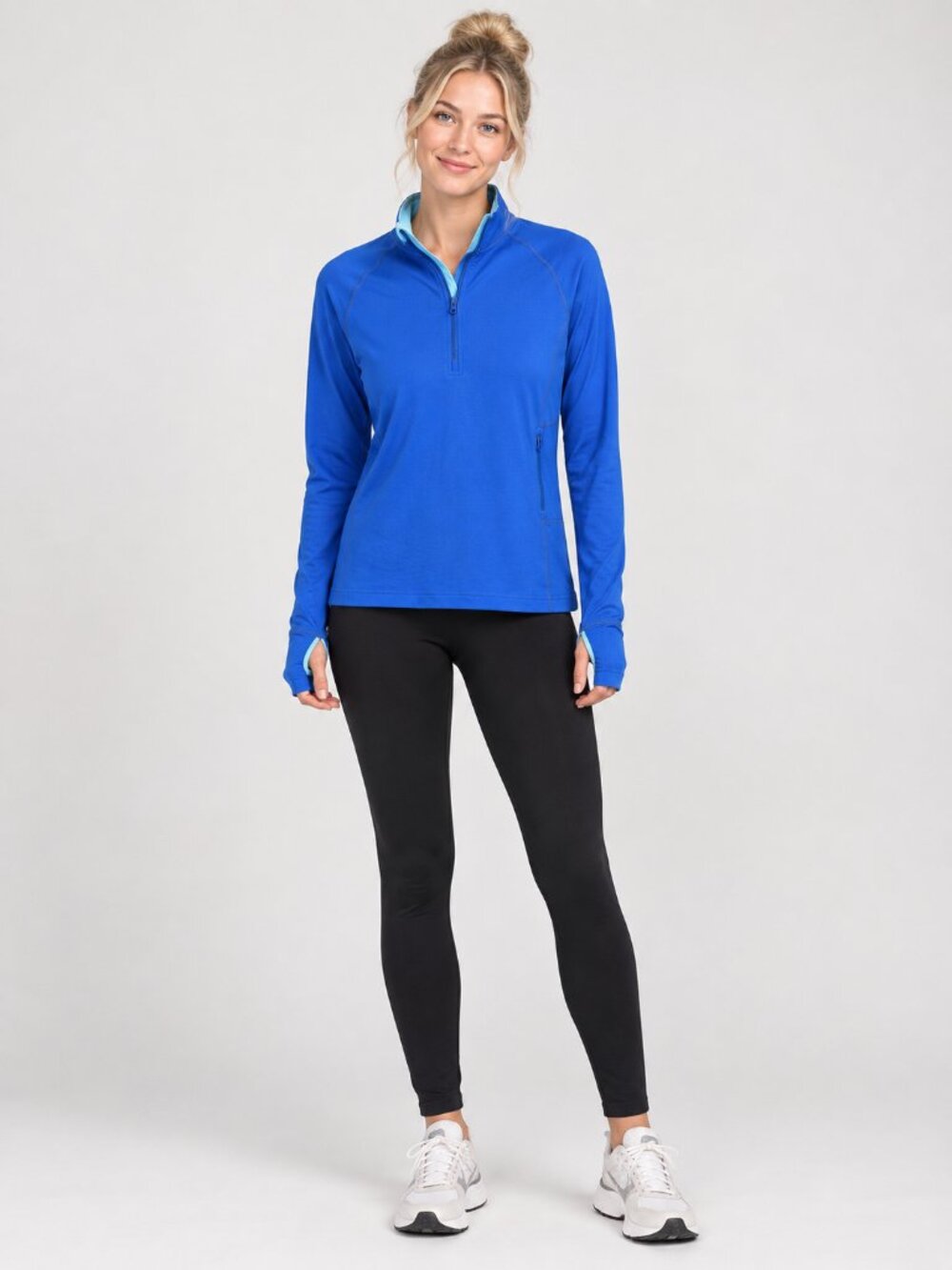 2/$30 Lands' End Quarter Zip Mock Neck Pullover Thumbhole Sweatshirt Blue #A4376